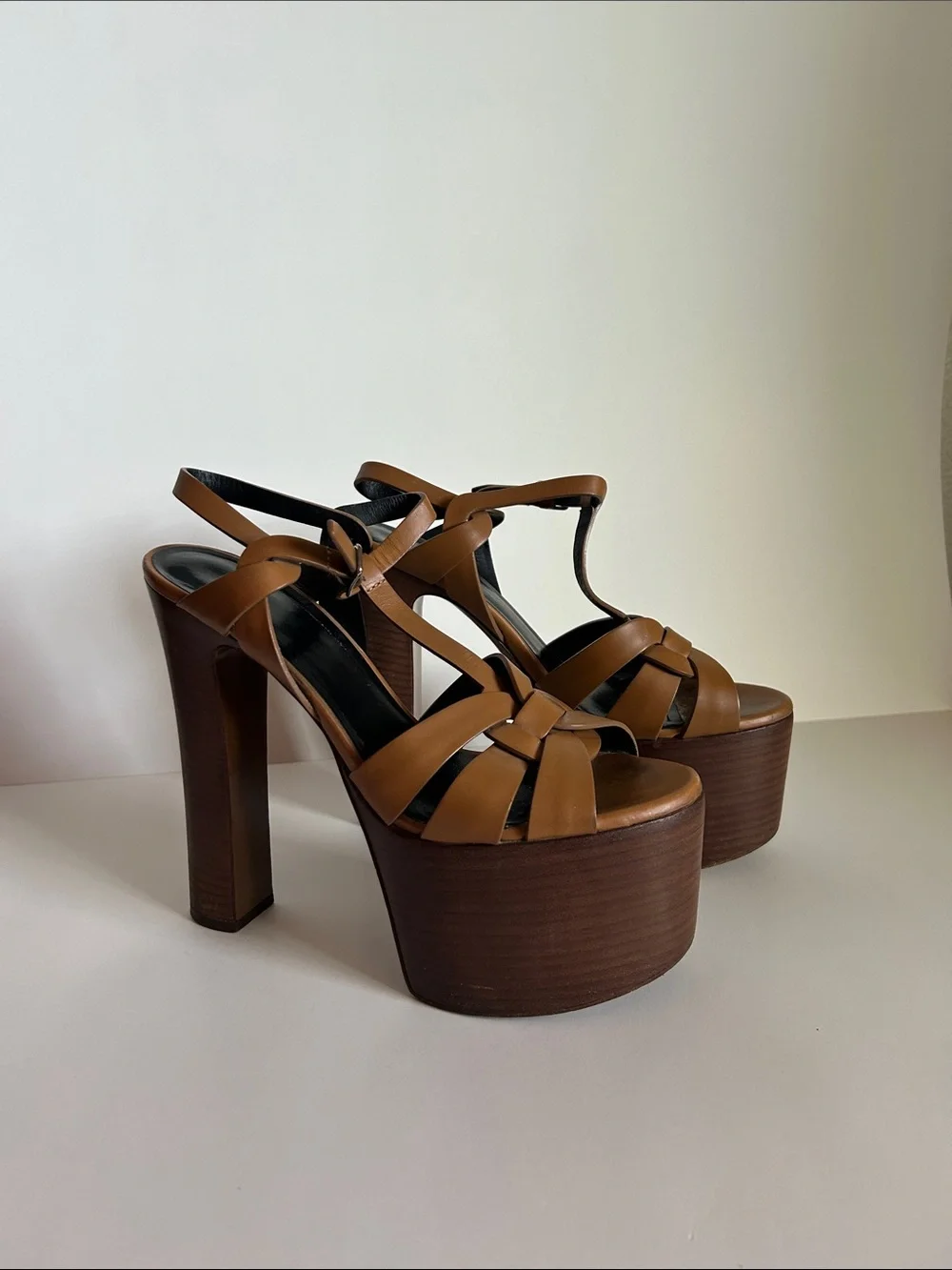 Saint Laurent Brown Leather Platform Sandals
